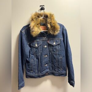 Levi's Blue Denim Jacket with Faux Fur Collar